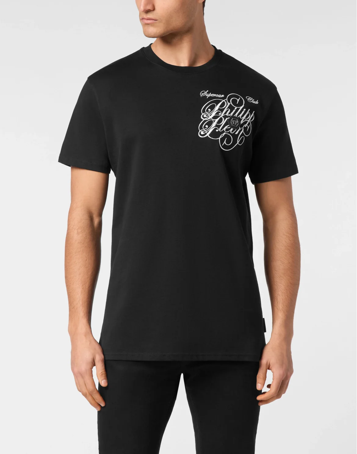 T-shirt Round Neck Plein Coursive Stones, цвет: Черный