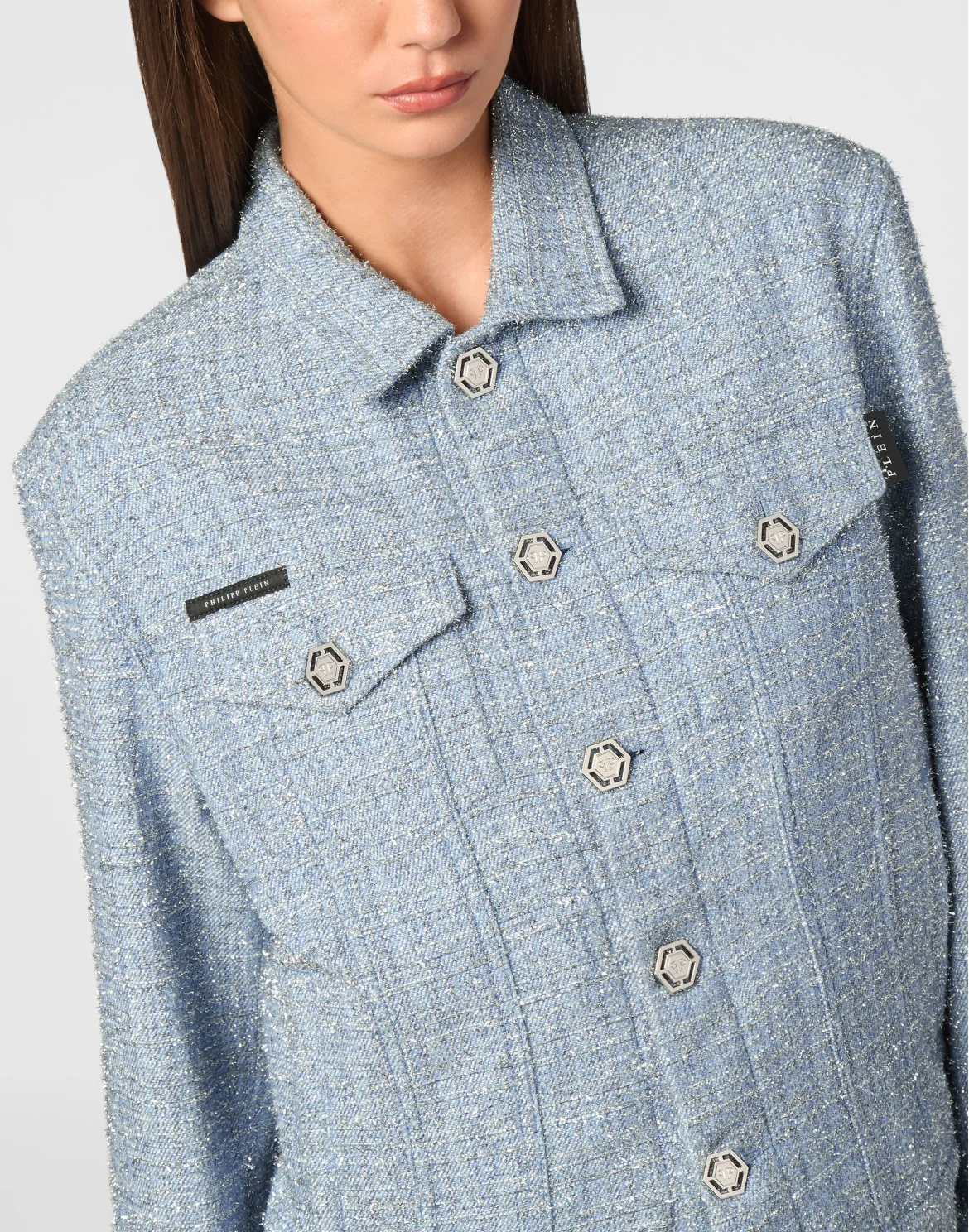 Tweed Denim Cropped Jacket, цвет: Синий