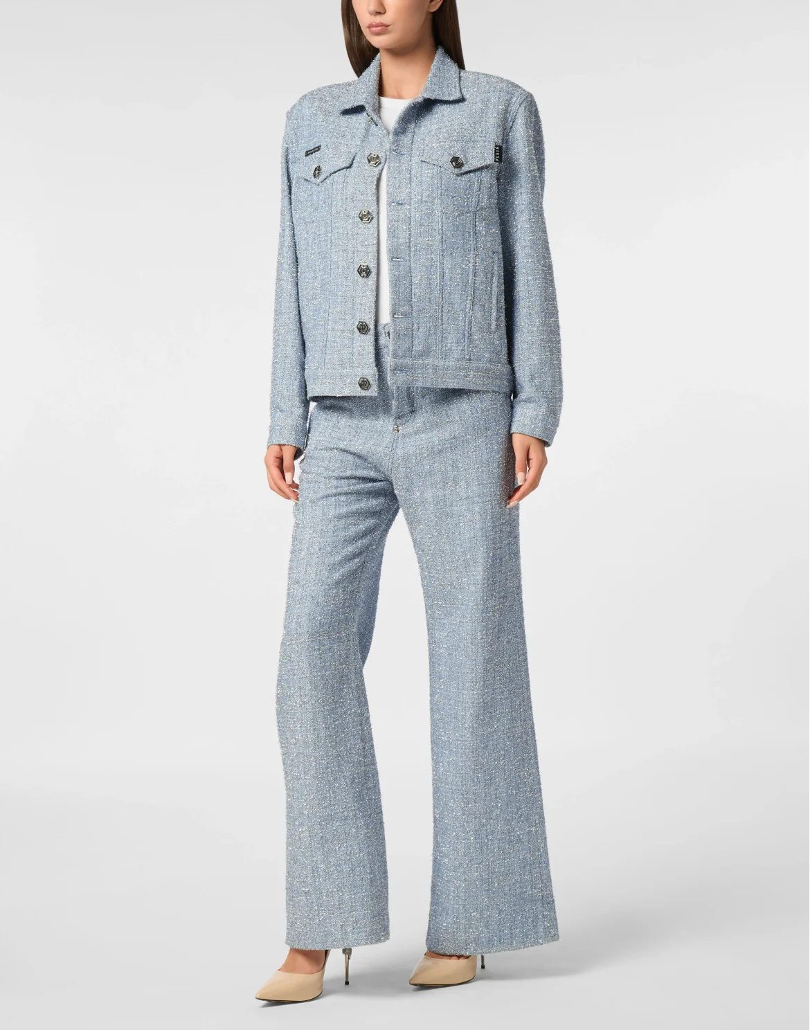 Tweed Denim Cropped Jacket, цвет: Синий