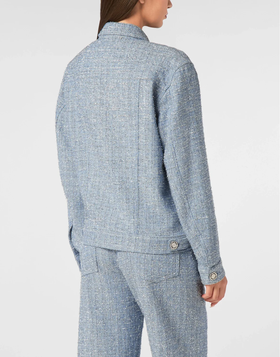Tweed Denim Cropped Jacket, цвет: Синий