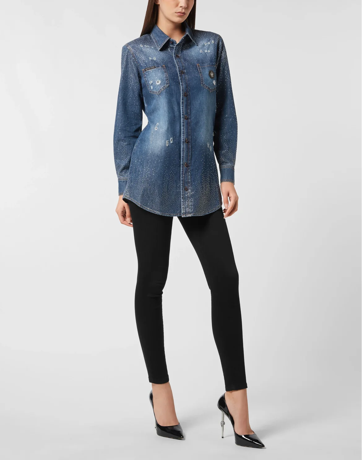 Denim Shirt Strass, цвет: Синий