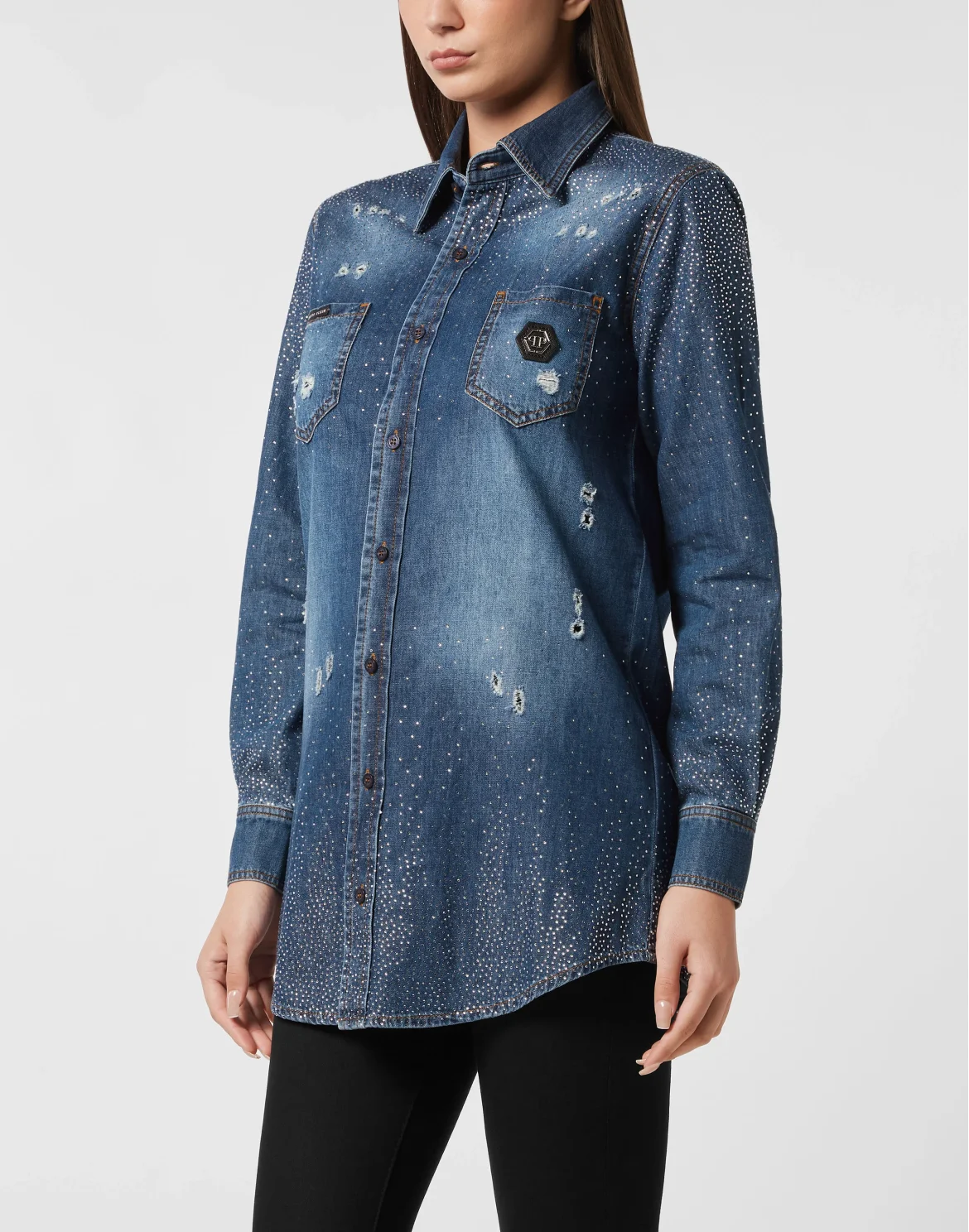 Denim Shirt Strass, цвет: Синий