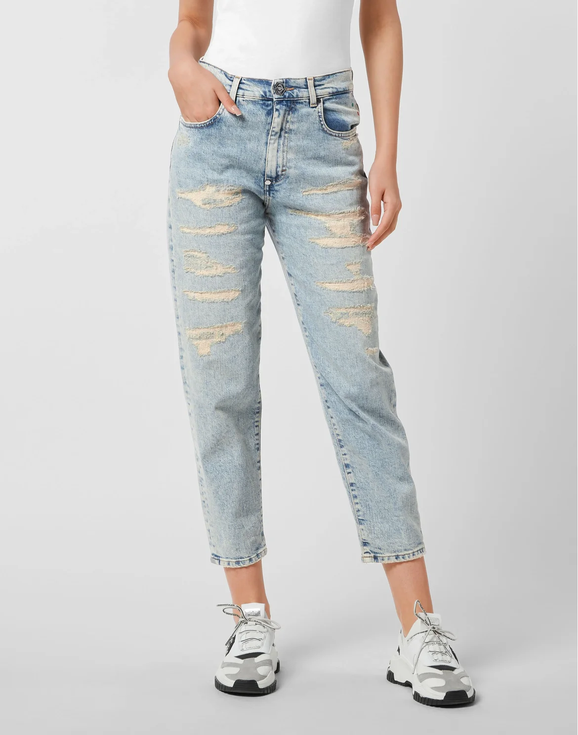 Mom Fit Vintage Denim Trousers, цвет: Голубой