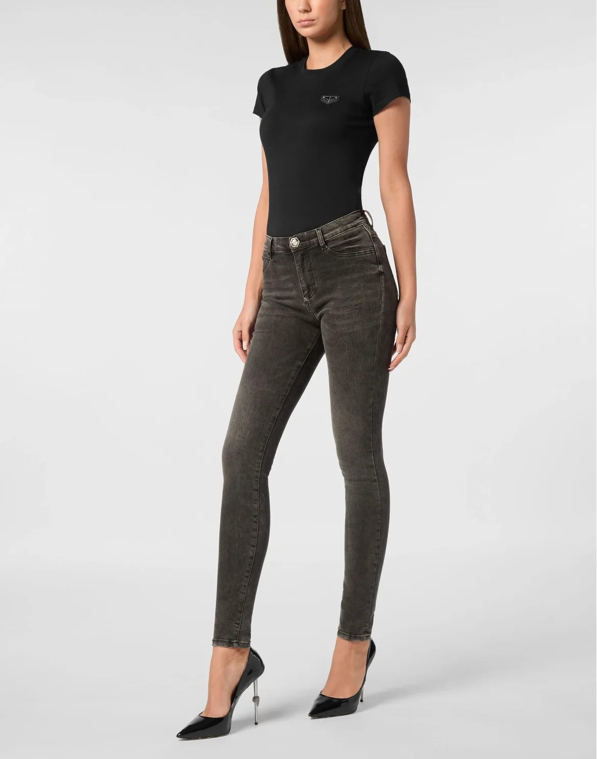 Denim High Waist Jegging Logo, цвет: Серый