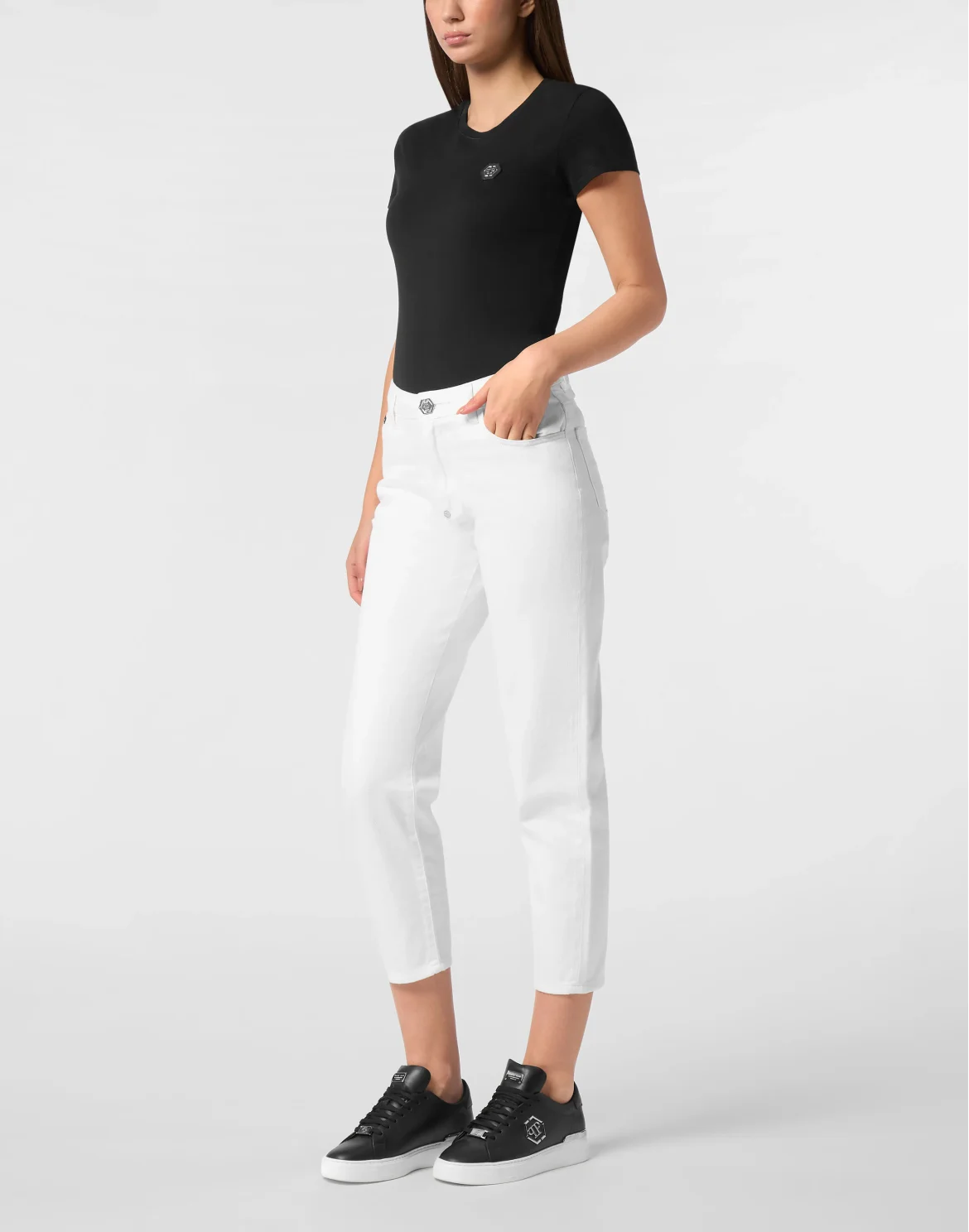 Denim Trousers Mom Fit Logo, цвет: Белый