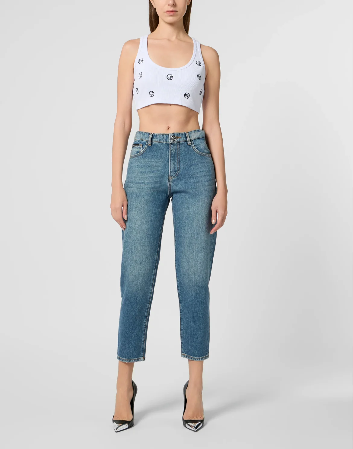 Denim Trousers Mom Fit Logo, цвет: Синий