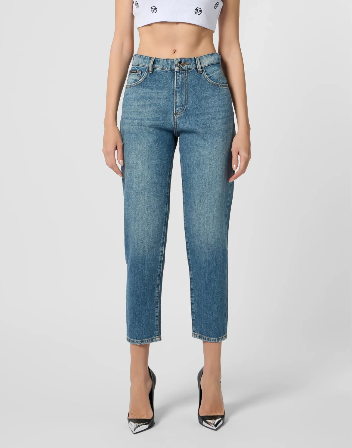 Denim Trousers Mom Fit Logo, цвет: Синий