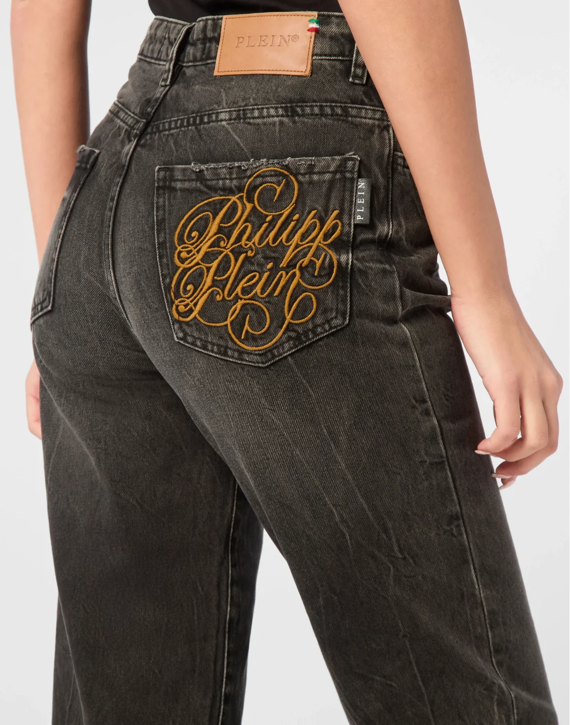 Denim Trousers Mom Fit Logo, цвет: Серый