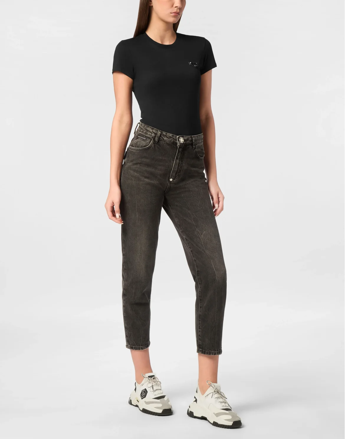 Denim Trousers Mom Fit Logo, цвет: Серый