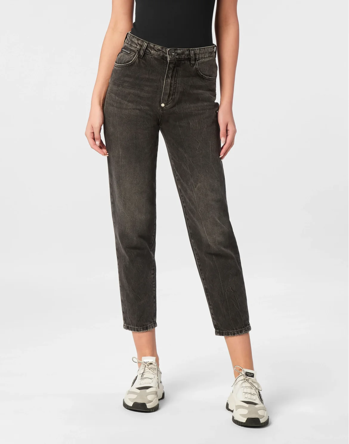 Denim Trousers Mom Fit Logo, цвет: Серый