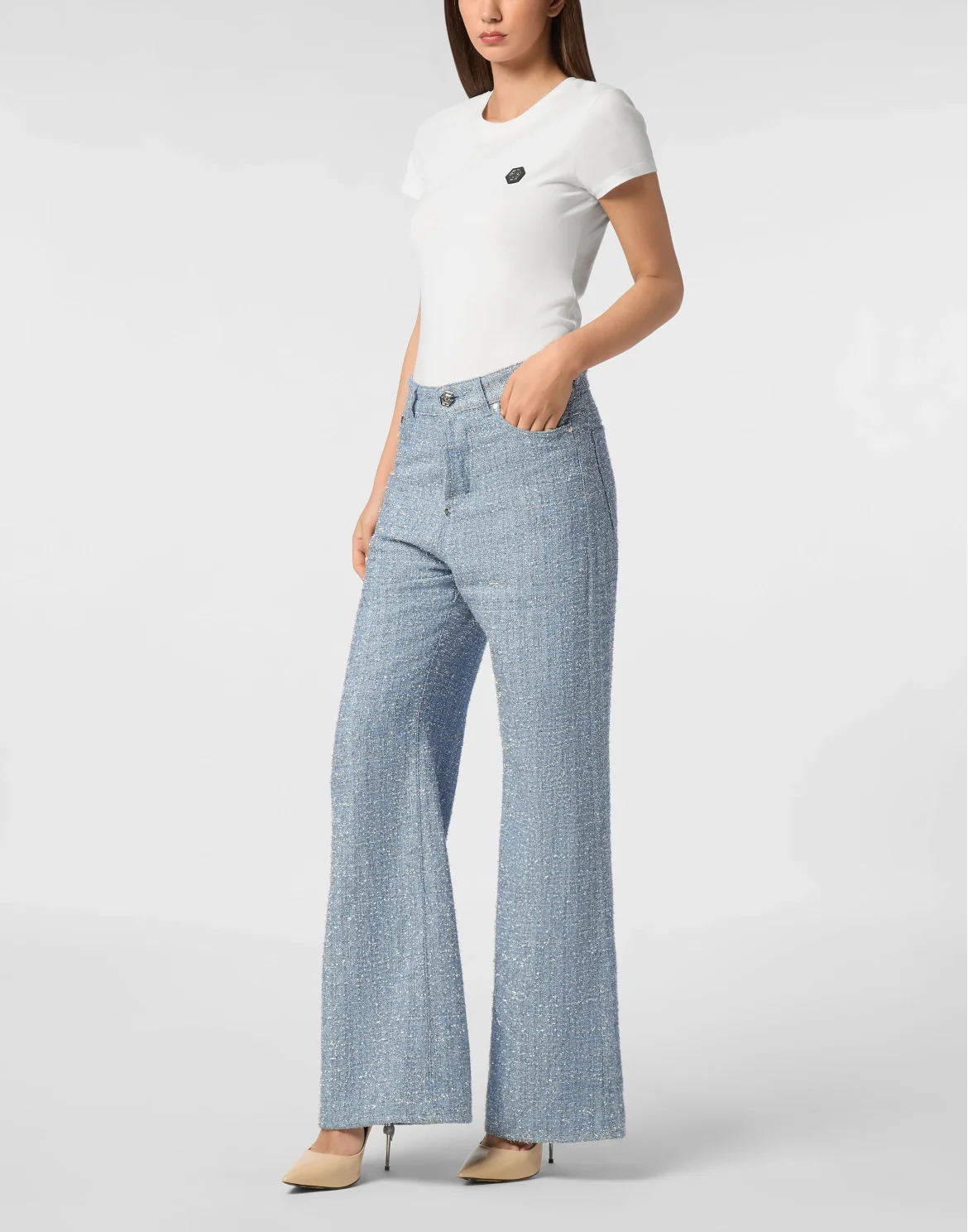 Tweed Denim Trousers Skater Fit, цвет: Синий