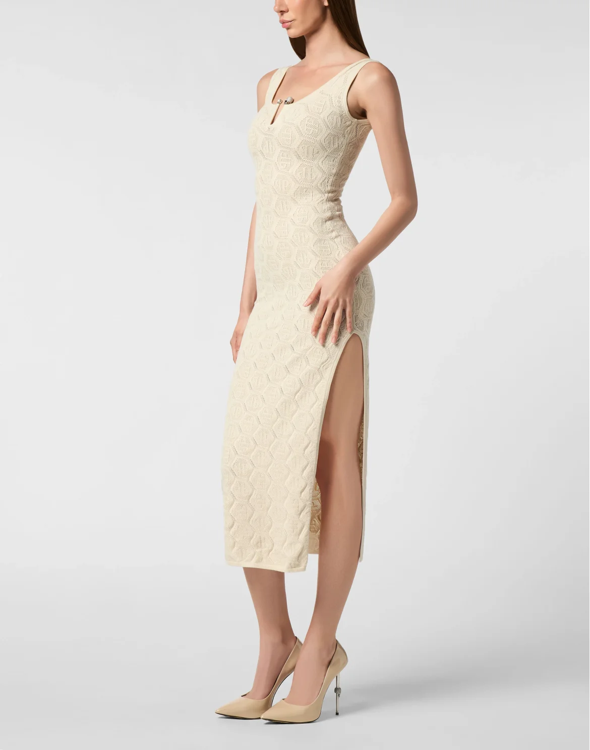 Viscose Long Dress Monogram, цвет: Бежевый