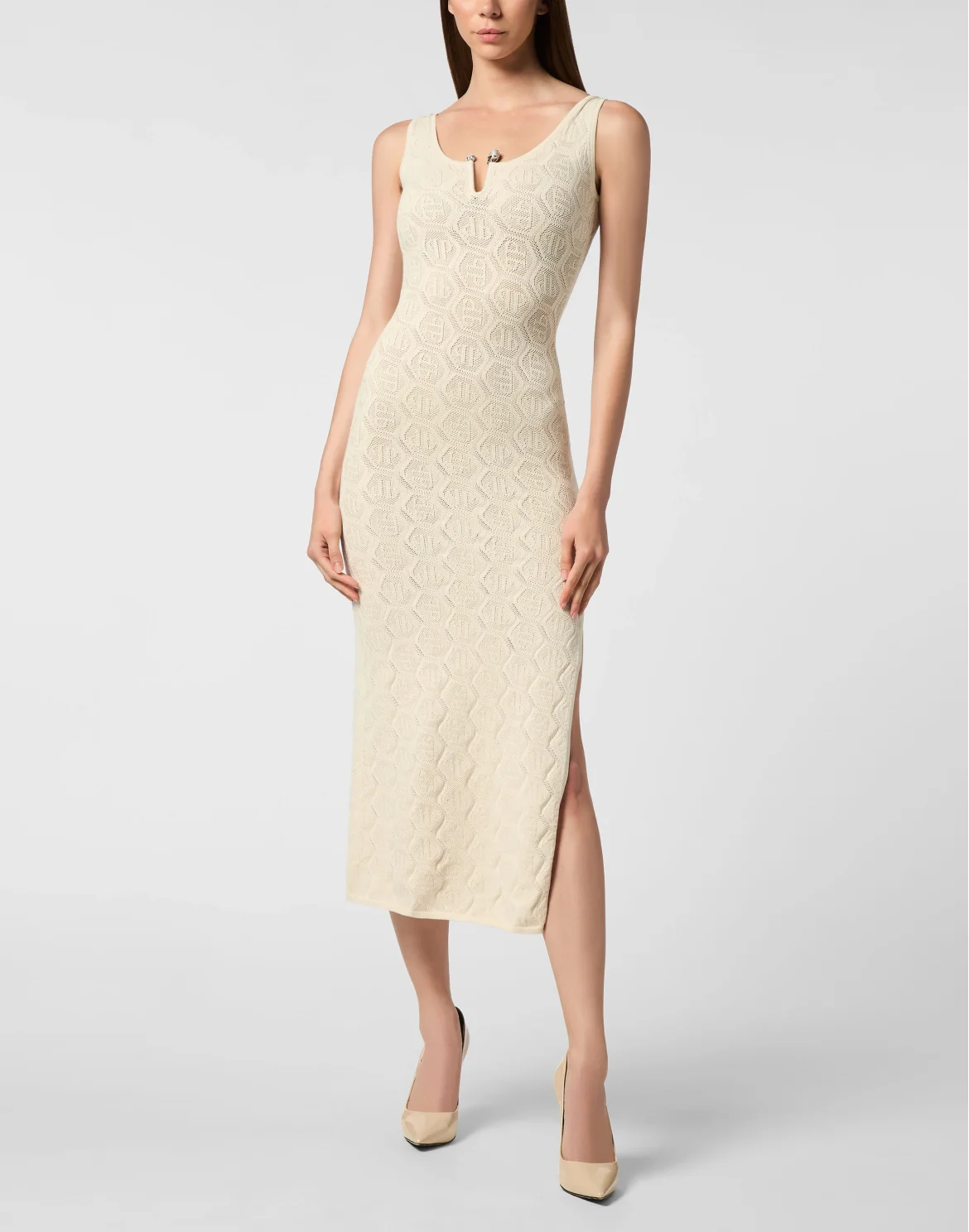 Viscose Long Dress Monogram, цвет: Бежевый