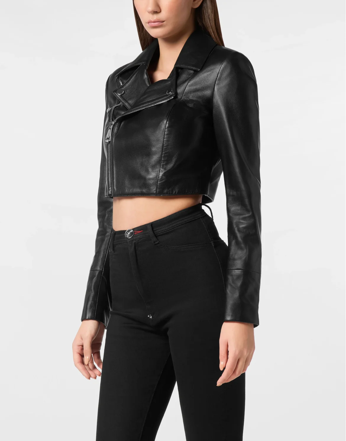 Cropped Leather Biker Jacket LS Flame Racing, цвет: Черный