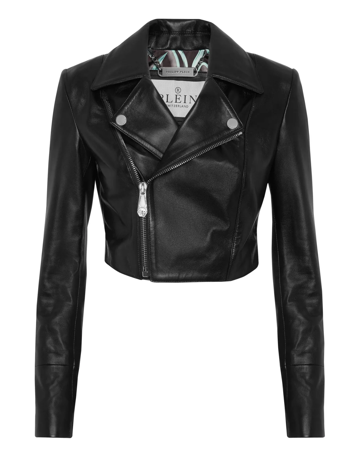 Cropped Leather Biker Jacket LS Flame Racing, цвет: Черный