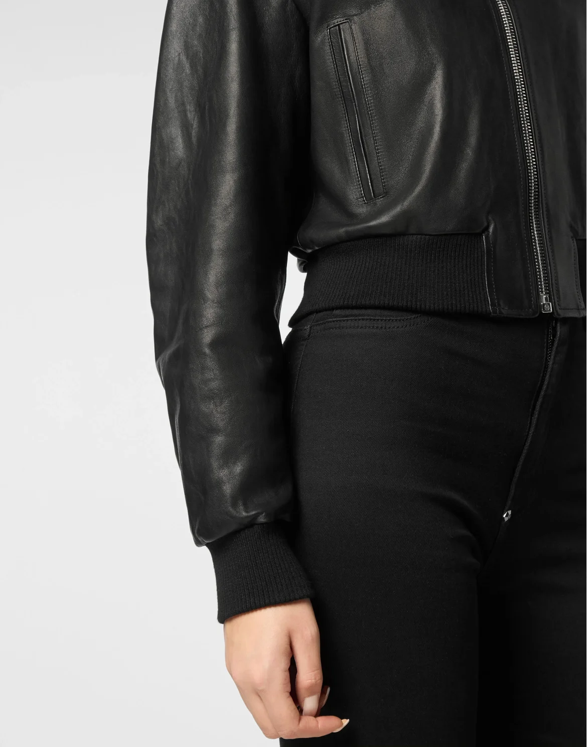 Leather Crop Bomber Jacket Vintage, цвет: Черный