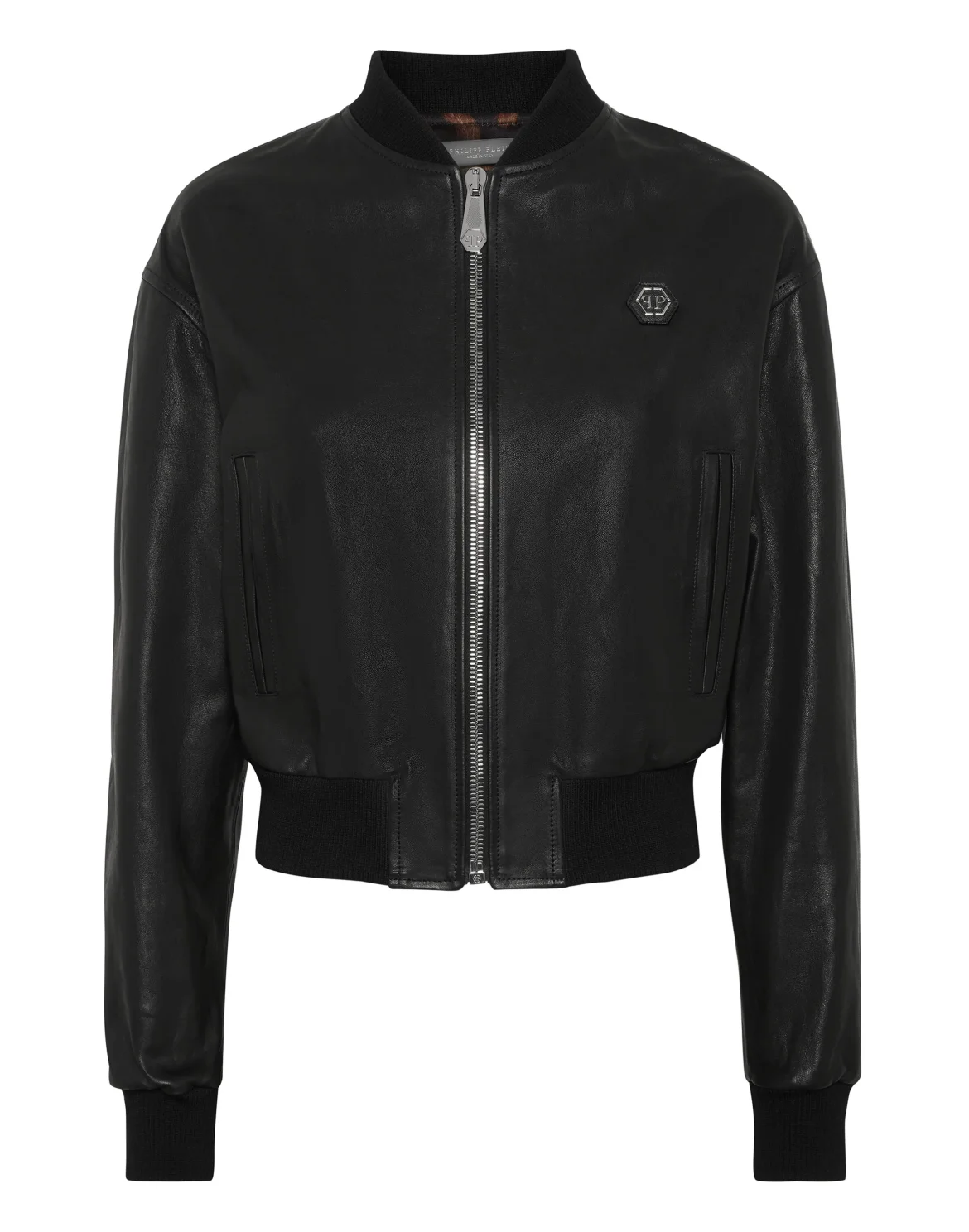 Leather Crop Bomber Jacket Vintage, цвет: Черный