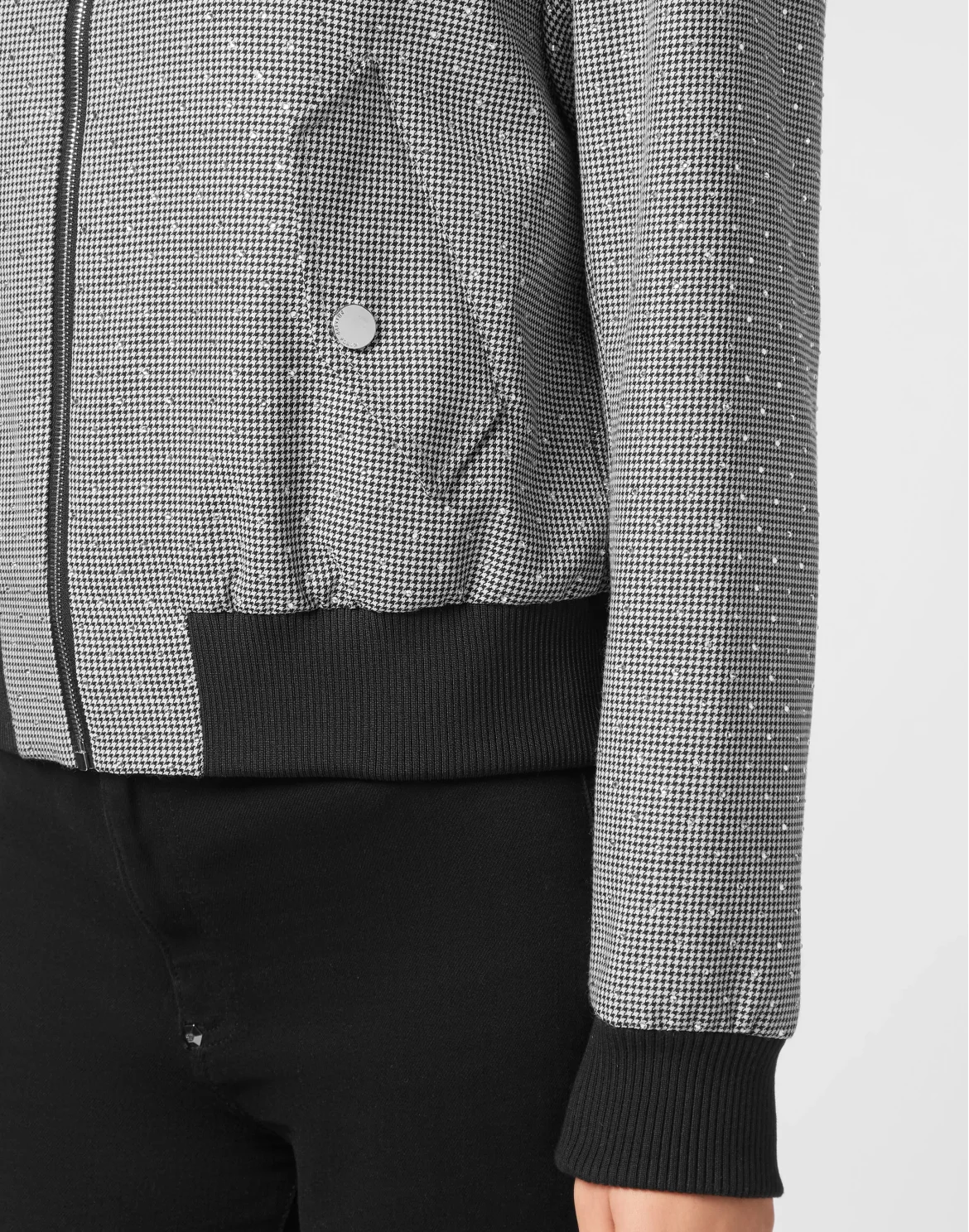 Cropped Bomber Pied de Poule, цвет: Черный