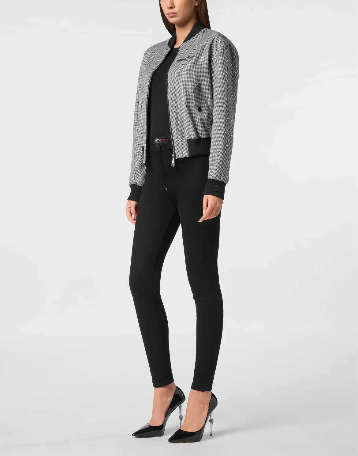Cropped Bomber Pied de Poule, цвет: Черный