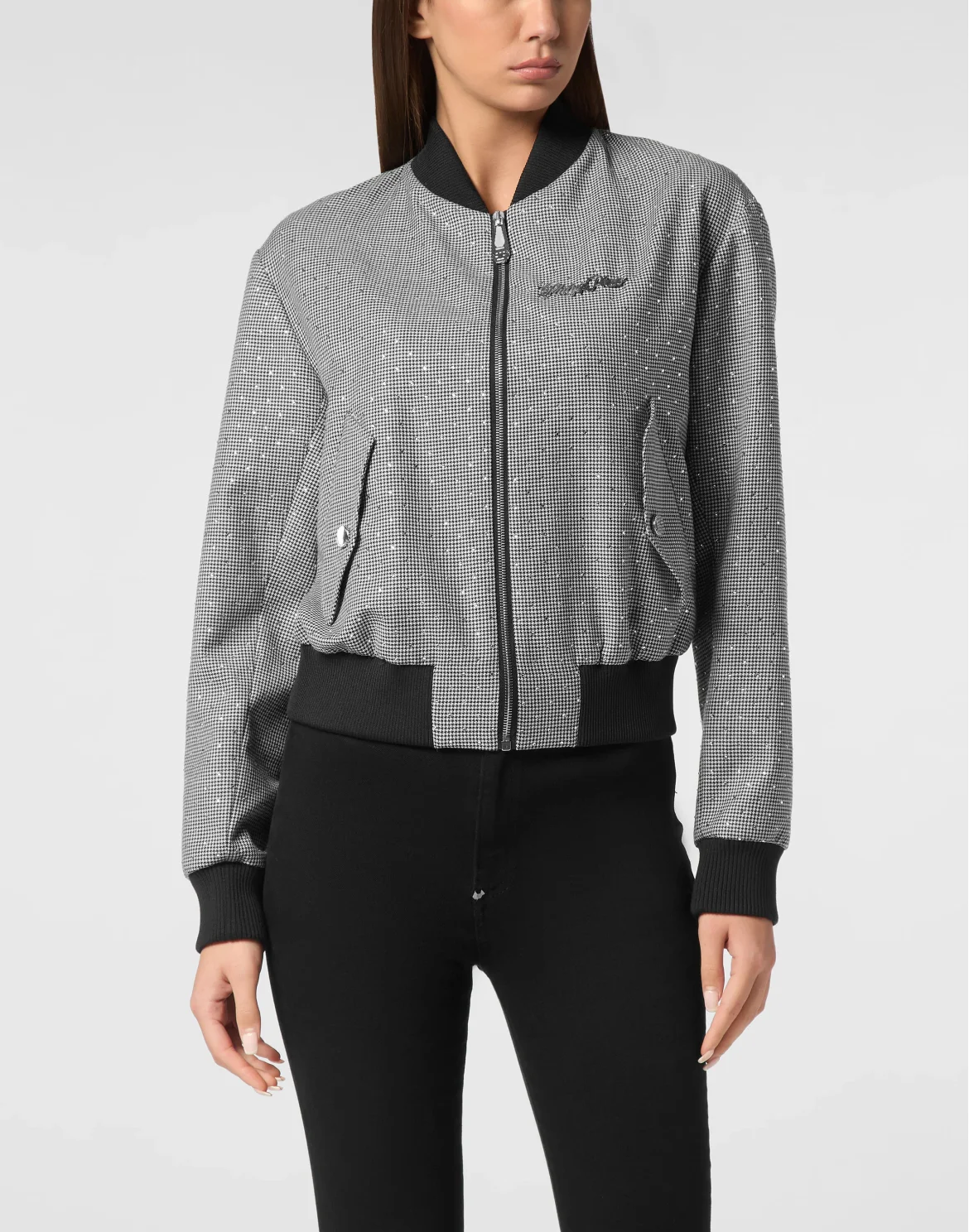 Cropped Bomber Pied de Poule, цвет: Черный