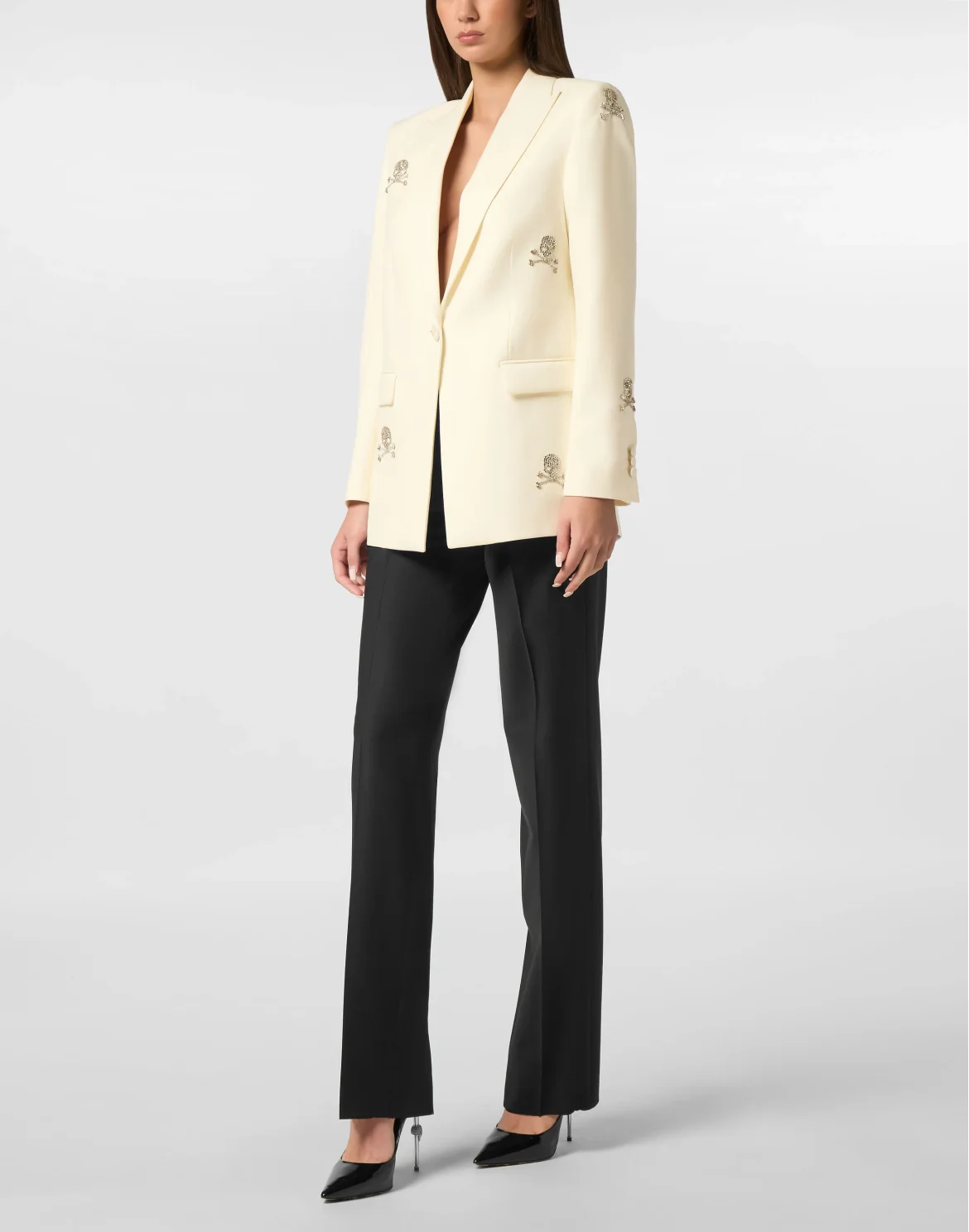Blazer Boyfriend Fit Skull Strass, цвет: Белый