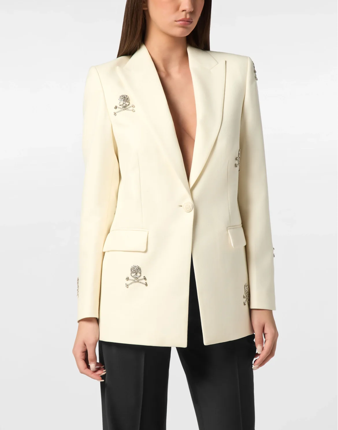 Blazer Boyfriend Fit Skull Strass, цвет: Белый