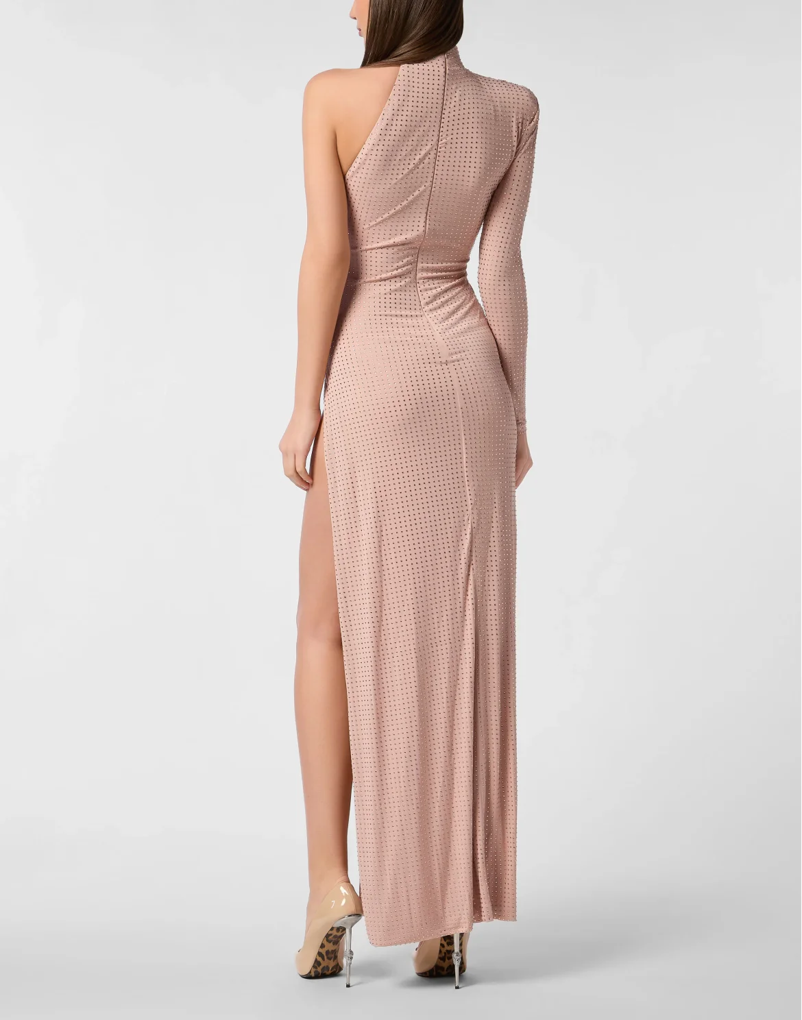 Jersey Long Dress Mono Sleeve Strass, цвет: Розовый