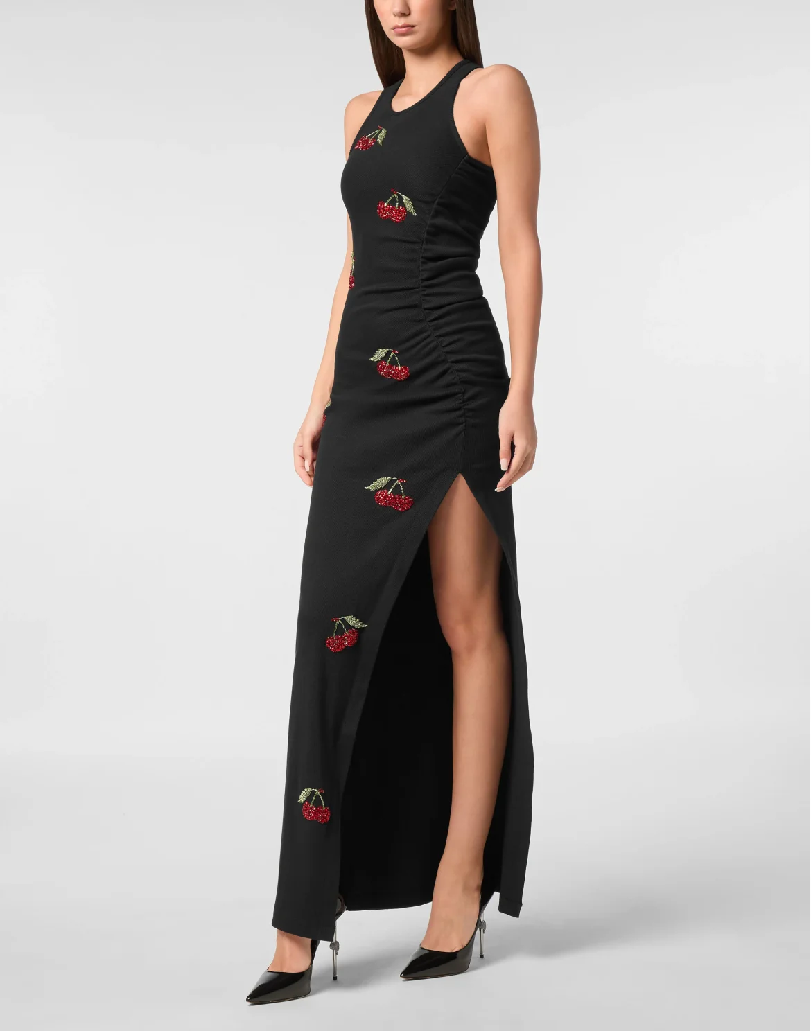 Long Dress Rib Cherries, цвет: Черный
