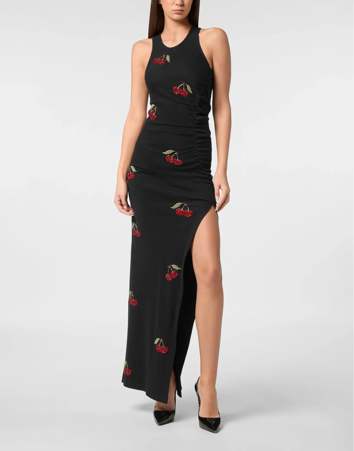 Long Dress Rib Cherries, цвет: Черный