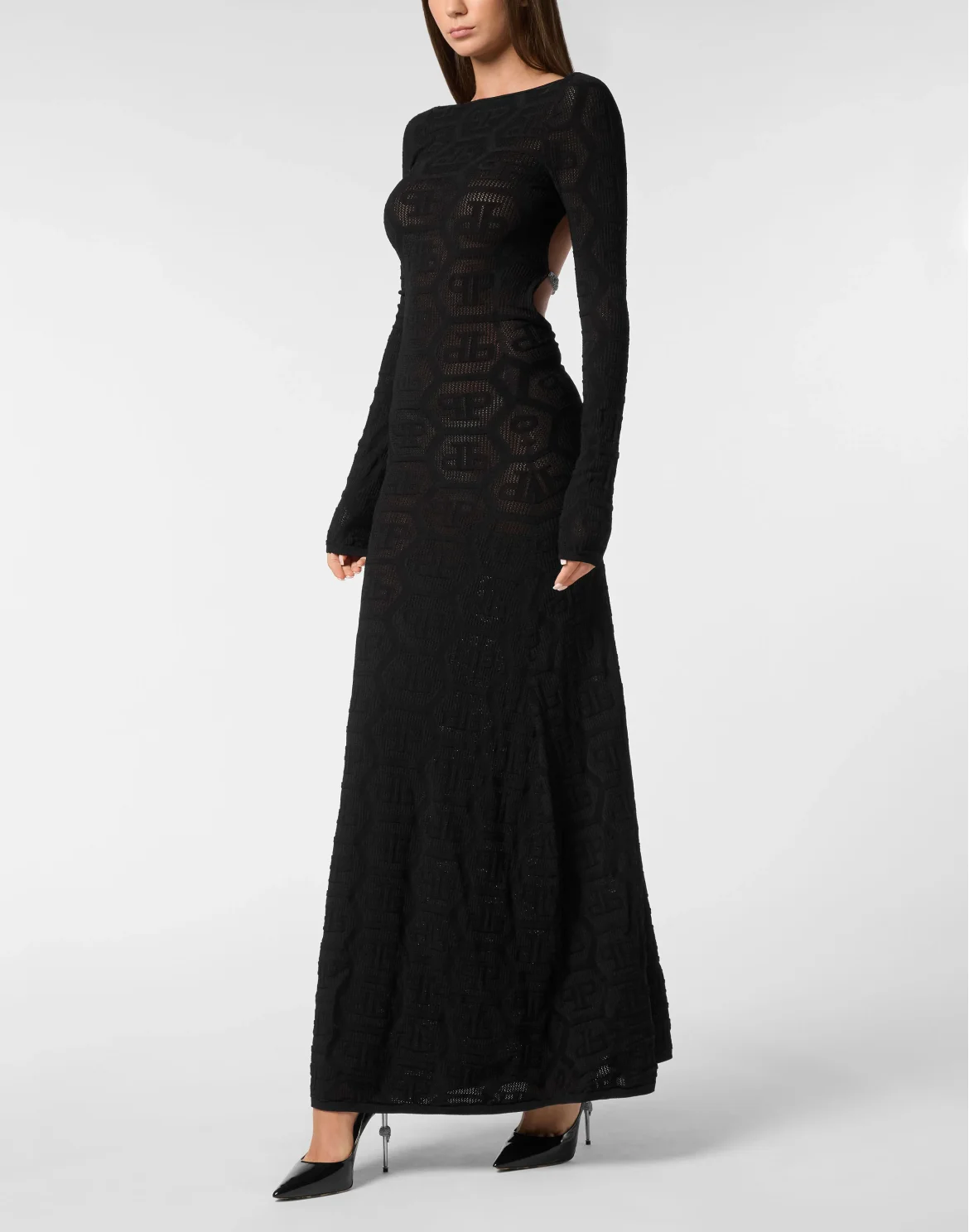 Long Dress Knitted Monogram, цвет: Черный