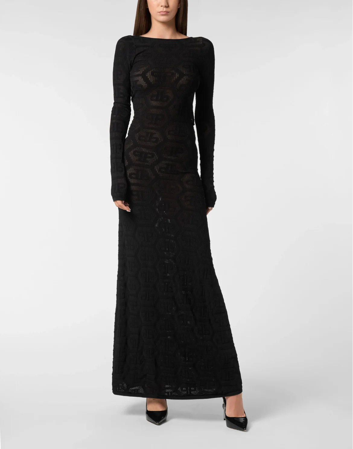 Long Dress Knitted Monogram, цвет: Черный