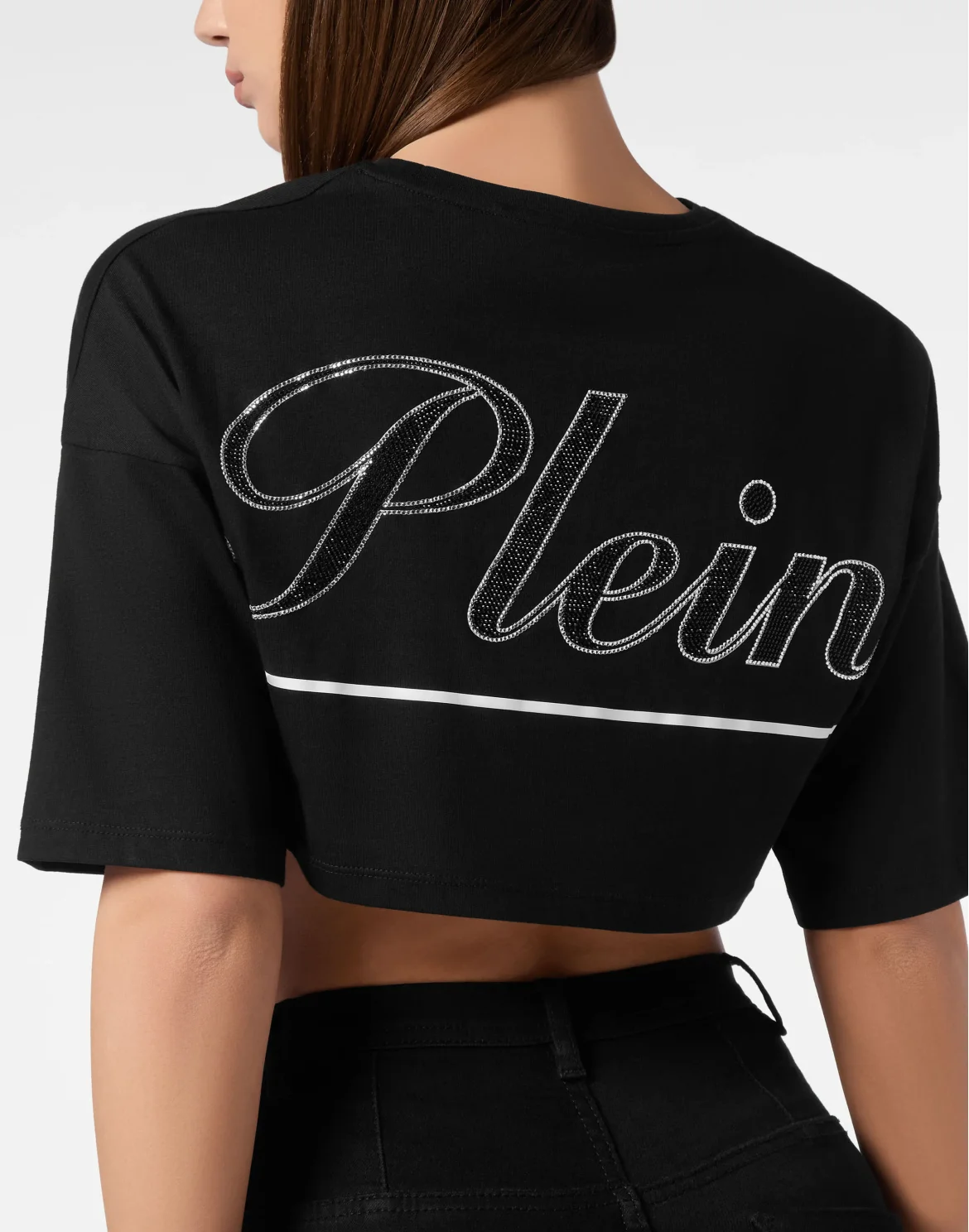 Jersey Cropped T-shirt Round Neck SS Italic Plein, цвет: Черный