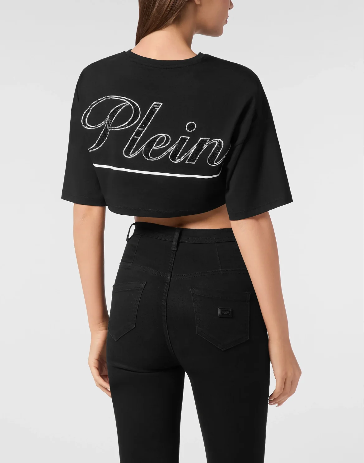 Jersey Cropped T-shirt Round Neck SS Italic Plein, цвет: Черный