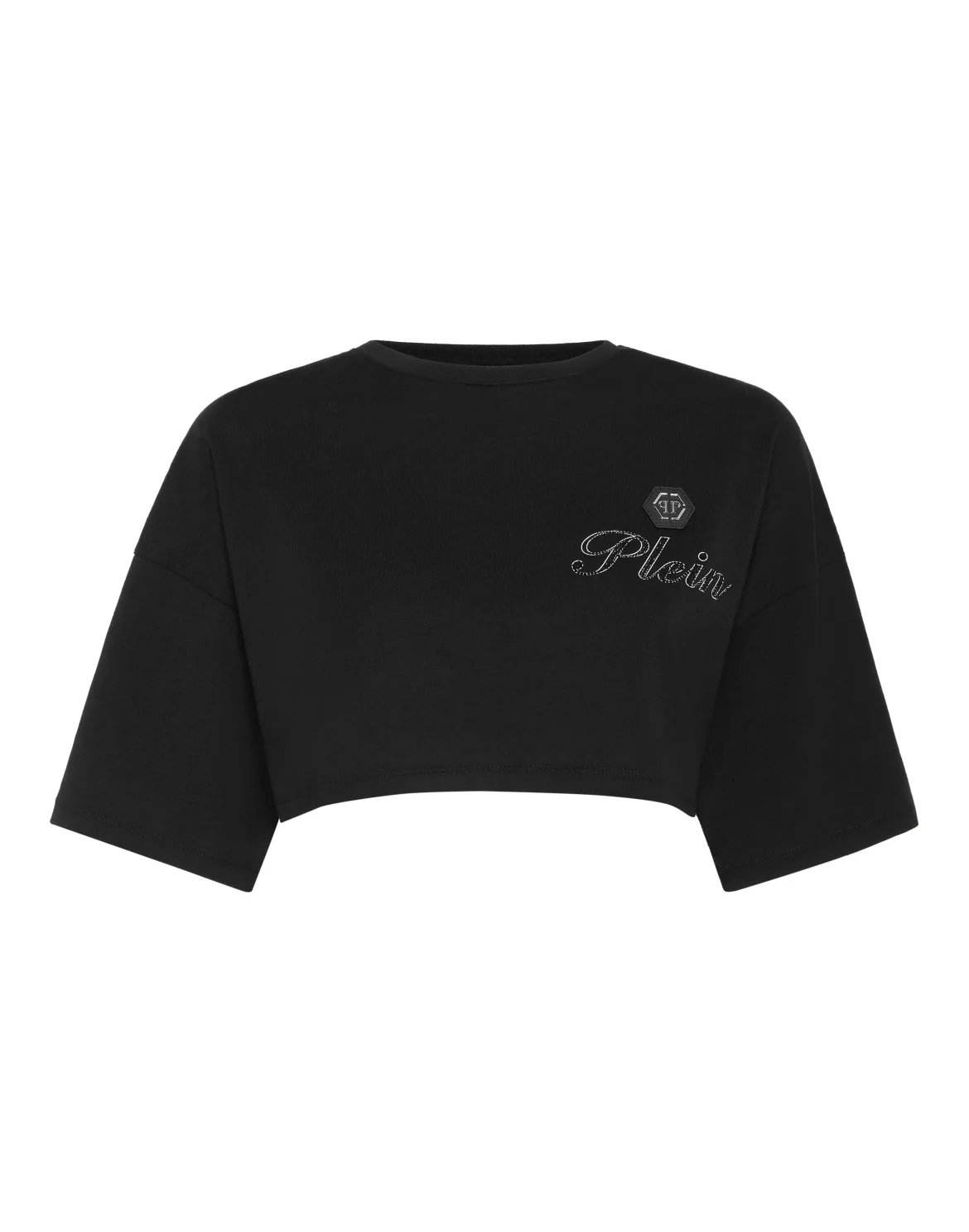 Jersey Cropped T-shirt Round Neck SS Italic Plein, цвет: Черный