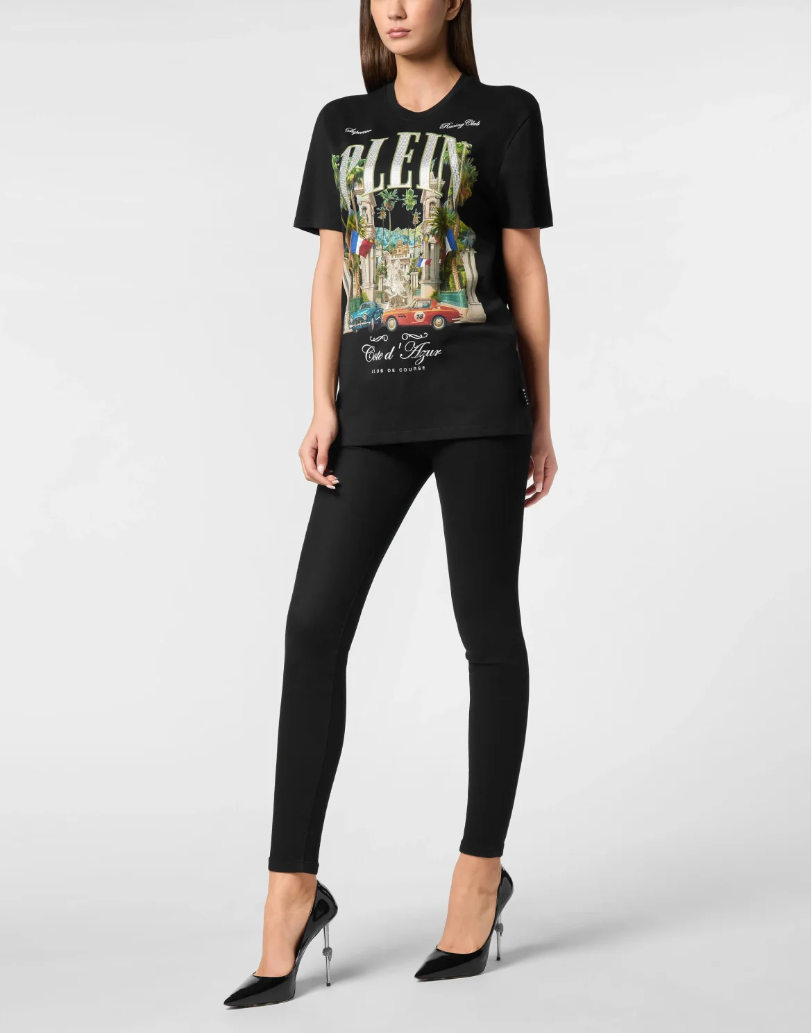 T-Shirt Sexy Pure Fit Vintage Racing Strass, цвет: Черный