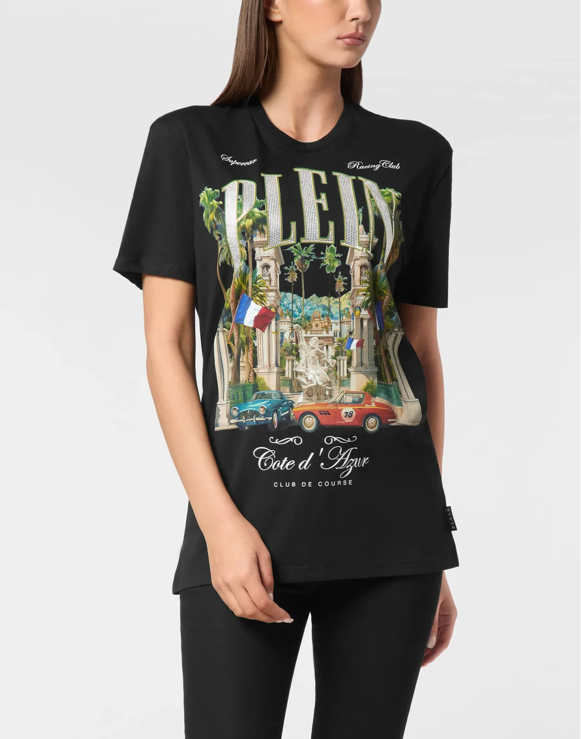 T-Shirt Sexy Pure Fit Vintage Racing Strass, цвет: Черный