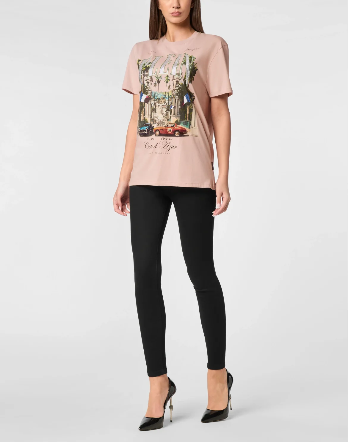 T-Shirt Sexy Pure Fit Vintage Racing Strass, цвет: Розовый