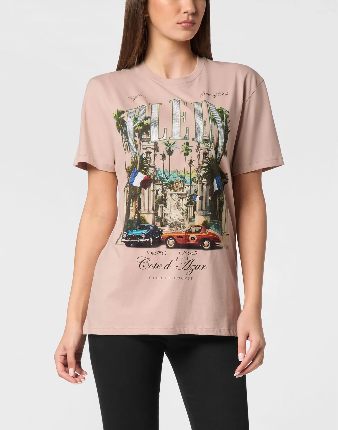 T-Shirt Sexy Pure Fit Vintage Racing Strass, цвет: Розовый