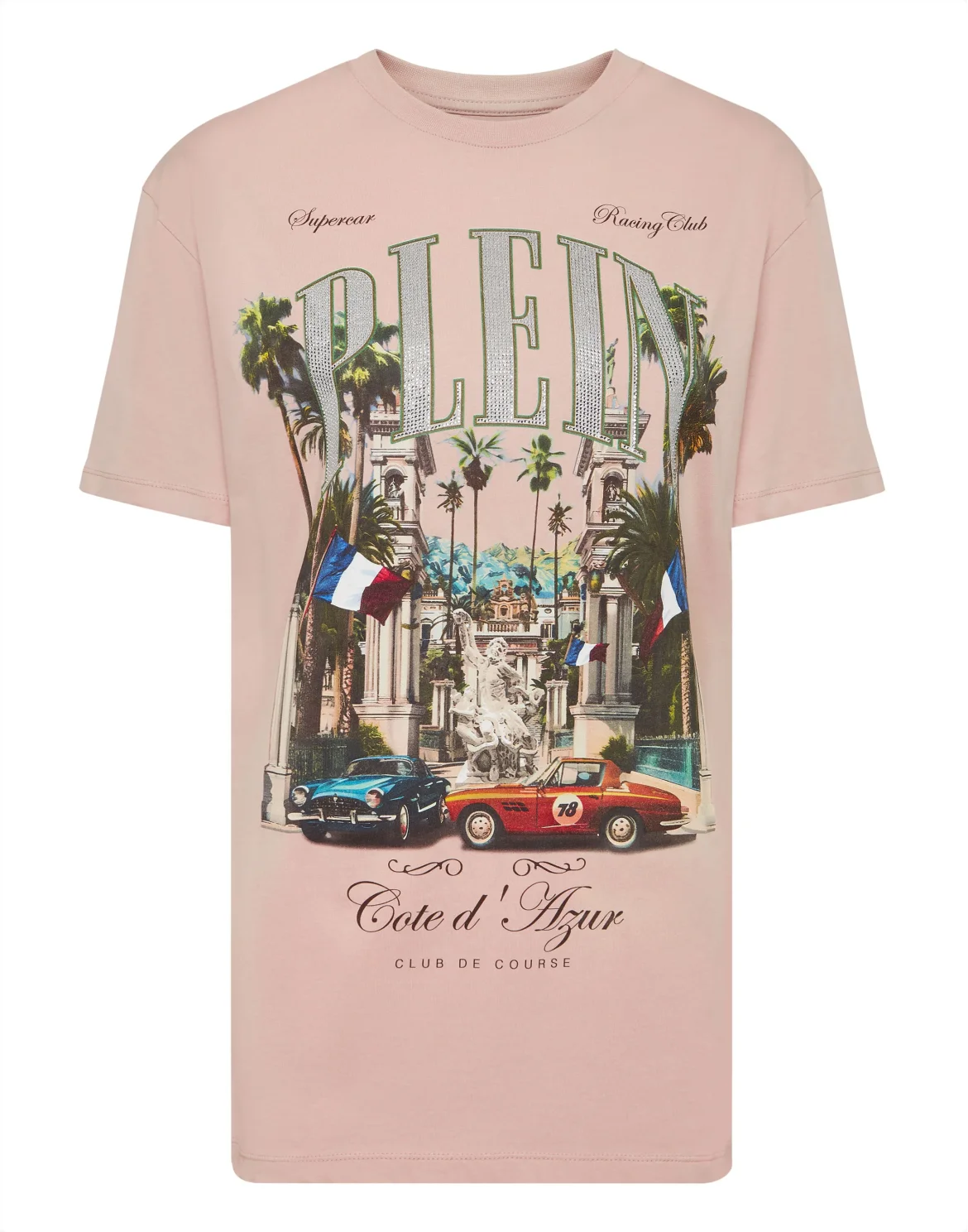 T-Shirt Sexy Pure Fit Vintage Racing Strass, цвет: Розовый
