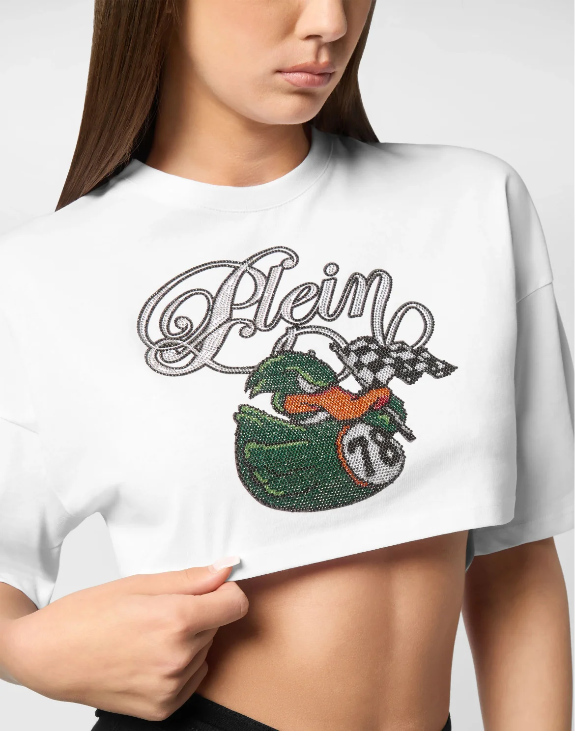 Cropped Round Neck T-Shirt PP Duck, цвет: Белый