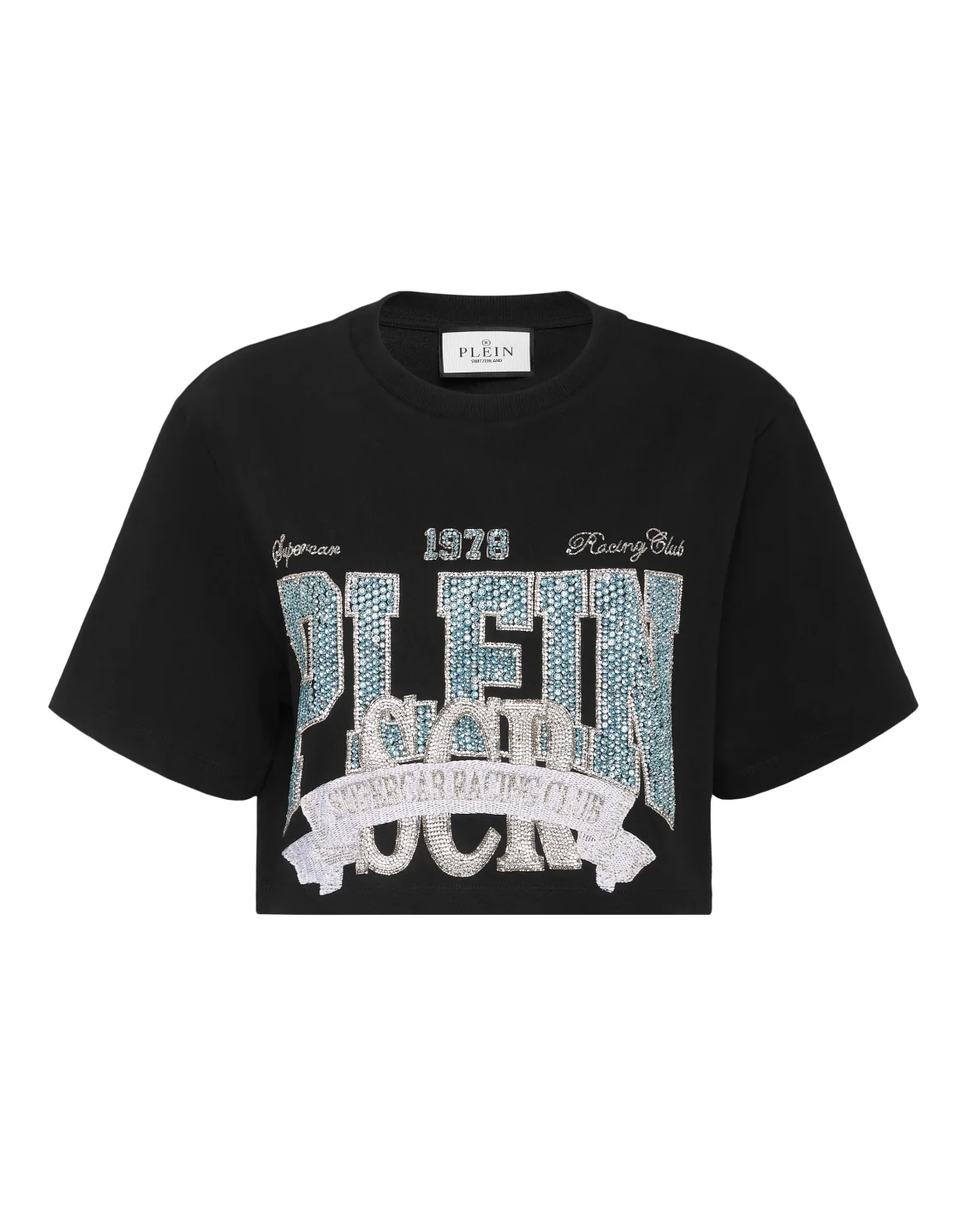 T-shirt Round Neck SS Crop Vintage Print, цвет: Черный