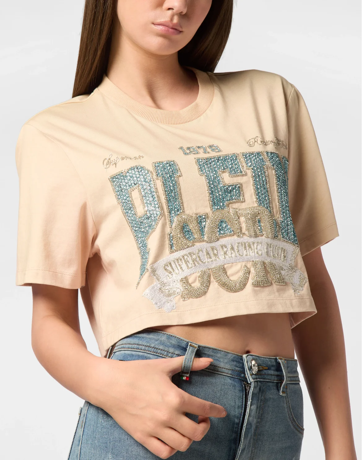 T-shirt Round Neck SS Crop Vintage Print, цвет: Розовый