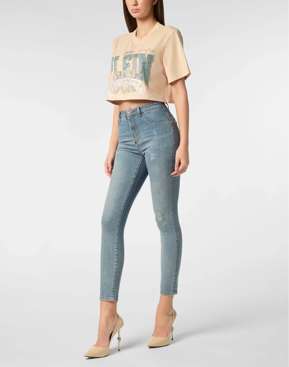 T-shirt Round Neck SS Crop Vintage Print, цвет: Розовый