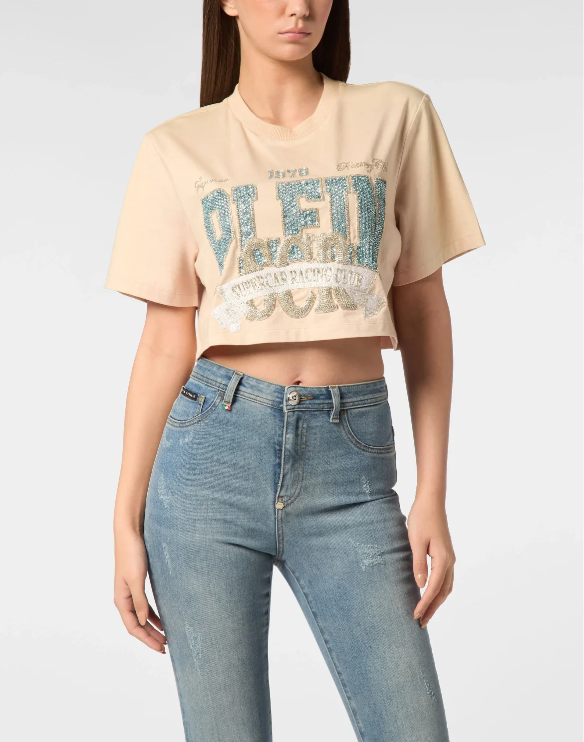 T-shirt Round Neck SS Crop Vintage Print, цвет: Розовый