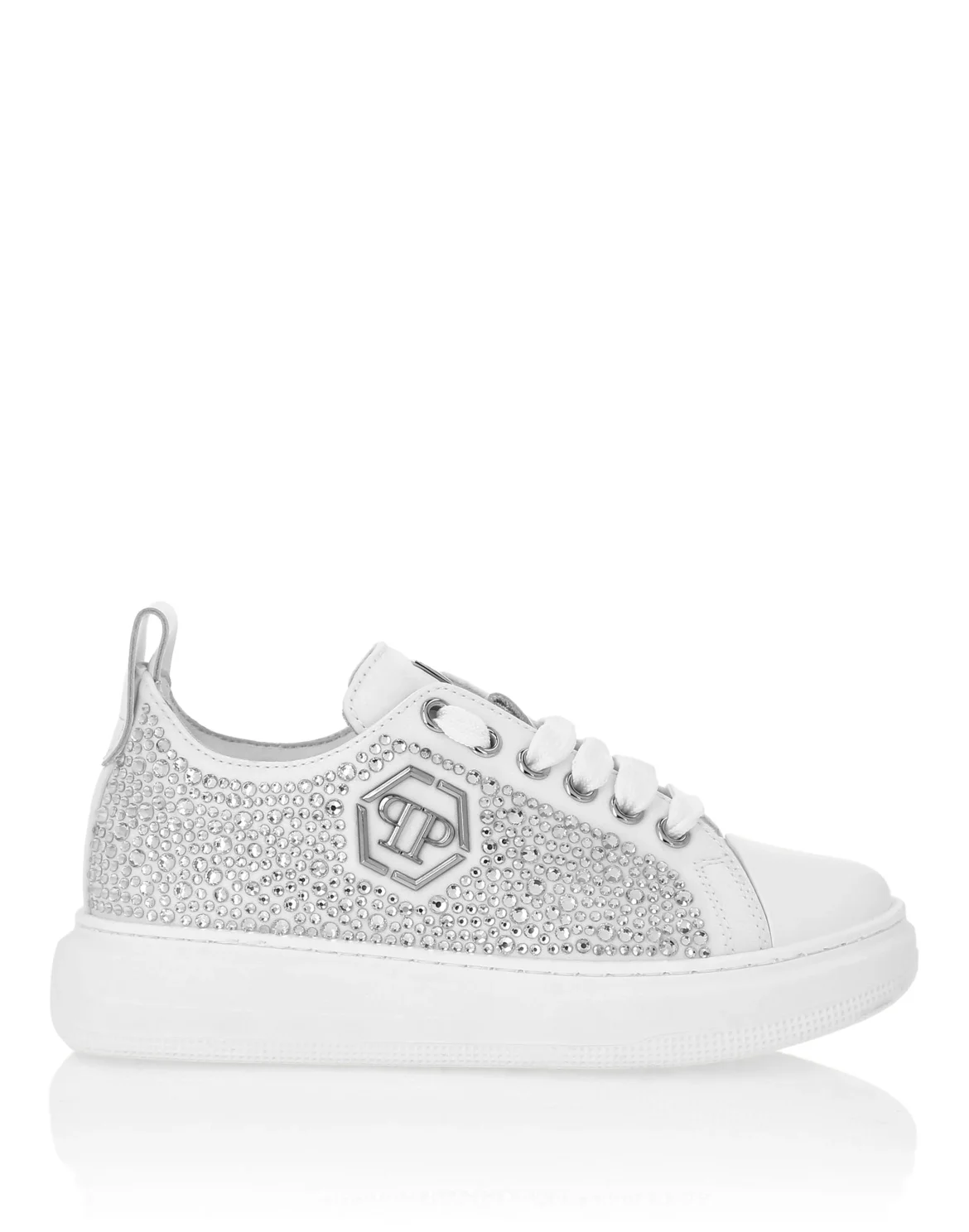 Satin Lo-Top Sneakers Strass Hexagon, цвет: Белый