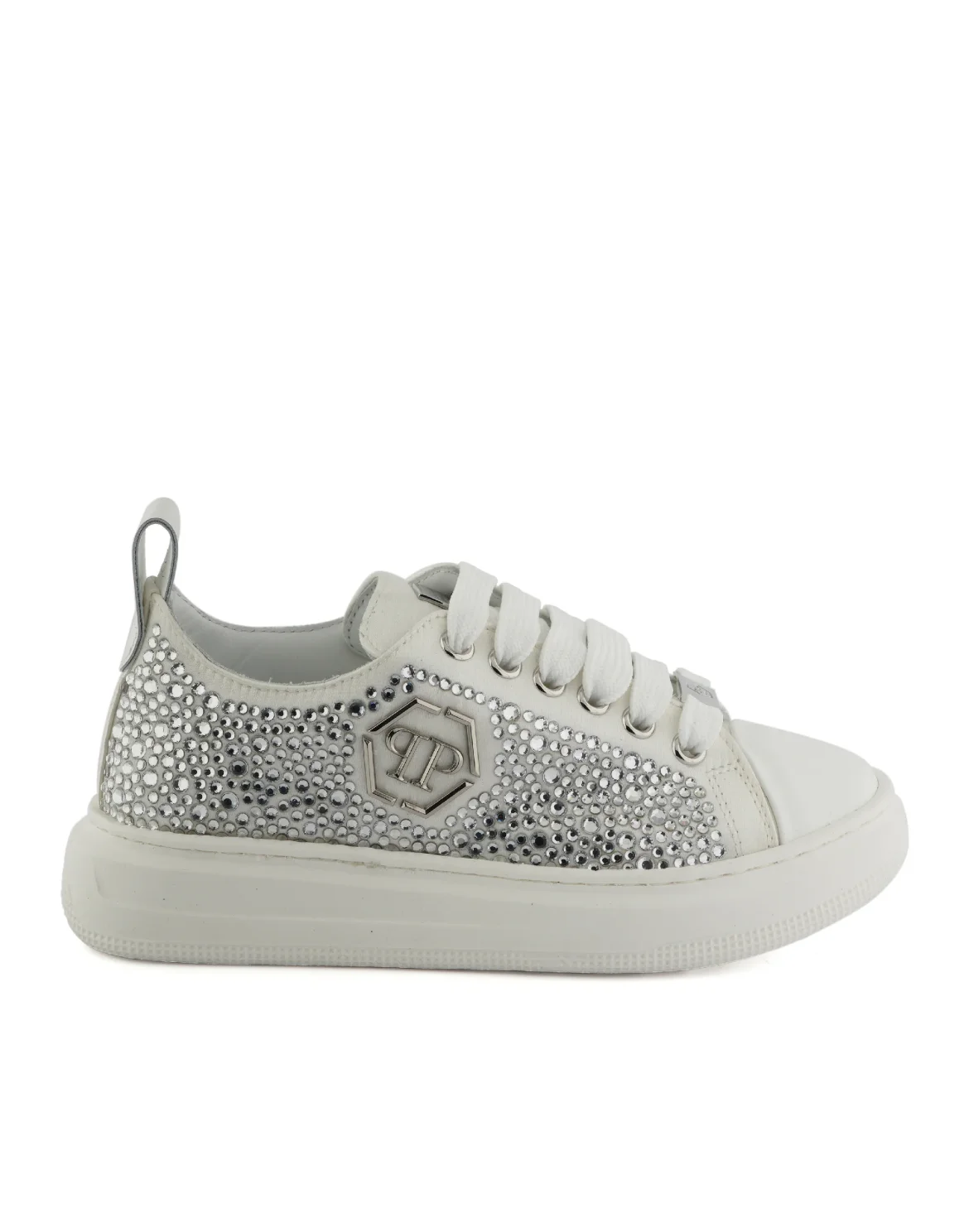 Satin Lo-Top Sneakers Strass Hexagon, цвет: Белый