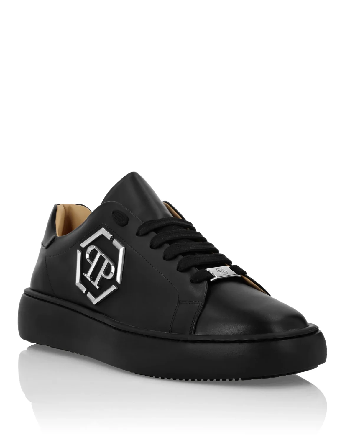Leather Lo-Top Sneakers Hexagon, цвет: Черный