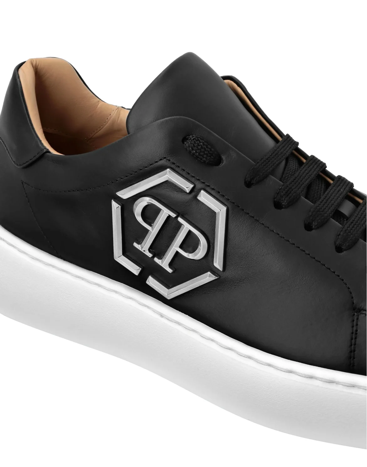 Leather Lo-Top Sneakers Hexagon, цвет: Черный