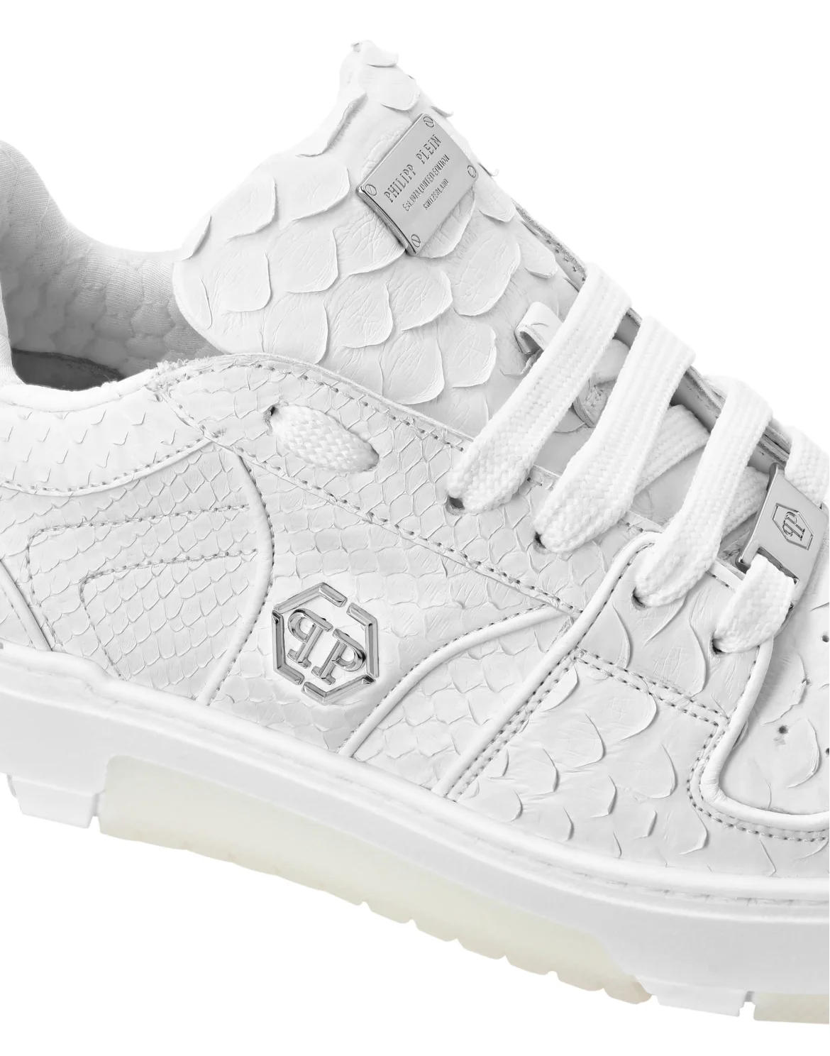 Python Leather Lo-Top Sneakers Hexagon, цвет: Белый