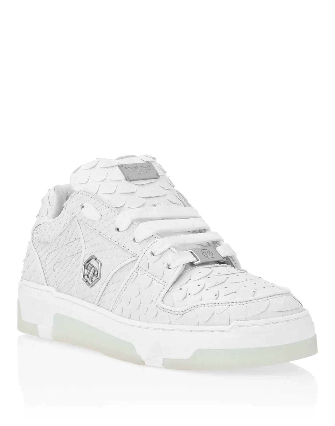 Python Leather Lo-Top Sneakers Hexagon, цвет: Белый